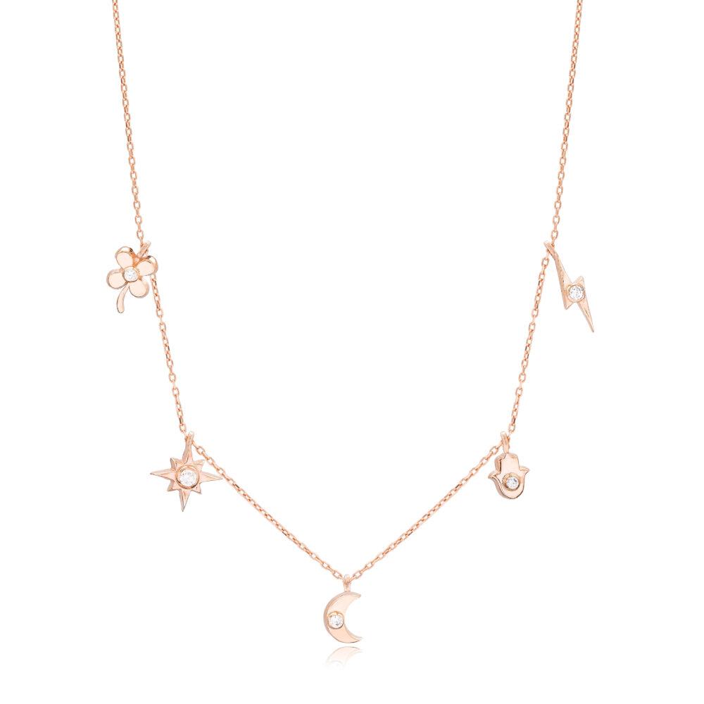 charms necklace silver rose gold plated scaled Κολιέ Charms Ροζ Επιχρυσωμένο Ασήμι 925 - ασήμι 925
