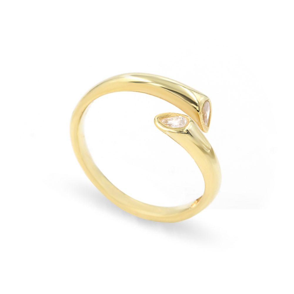 double drop ring gold plated 1 Δαχτυλίδι Double Drop Κίτρινο Επιχρυσωμένο Ασήμι 925 - ασήμι 925