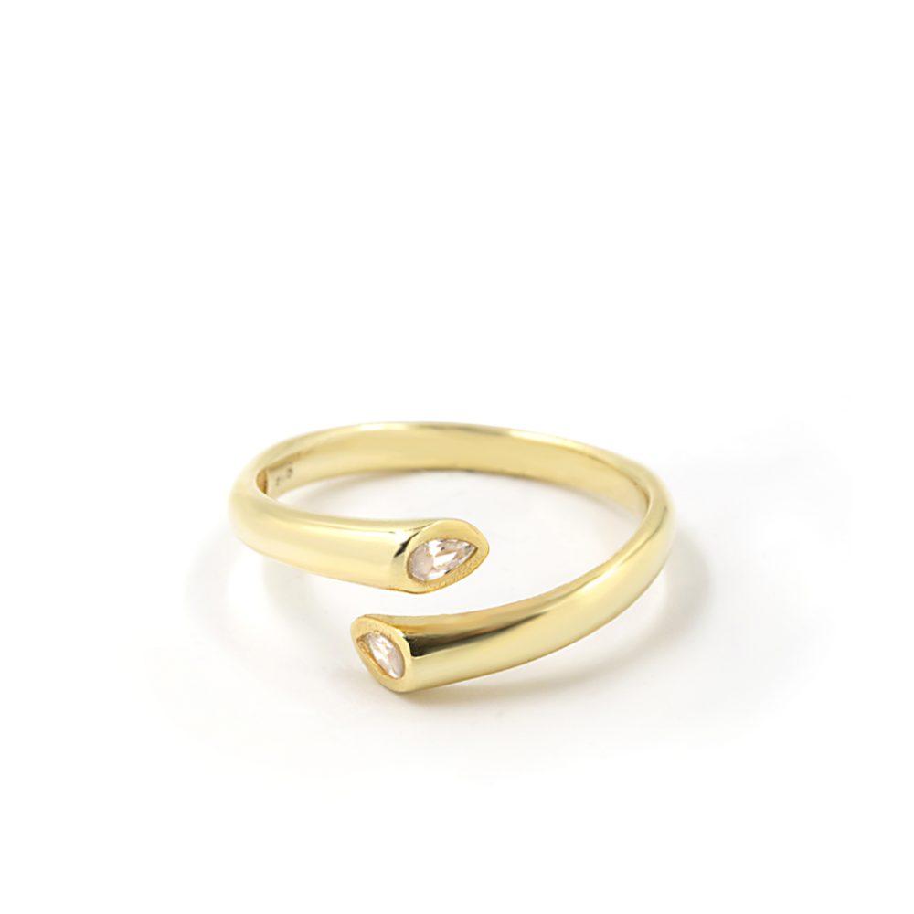 double drop ring gold plated2 Δαχτυλίδι Double Drop Κίτρινο Επιχρυσωμένο Ασήμι 925 - ασήμι 925