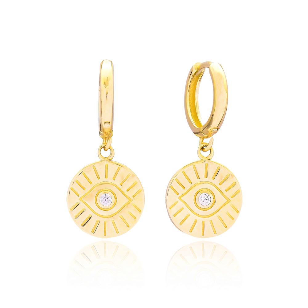 evil eye hoop earrings silver gold plated Evil Eye Huggie Earrings - Gold Plated - ασήμι 925