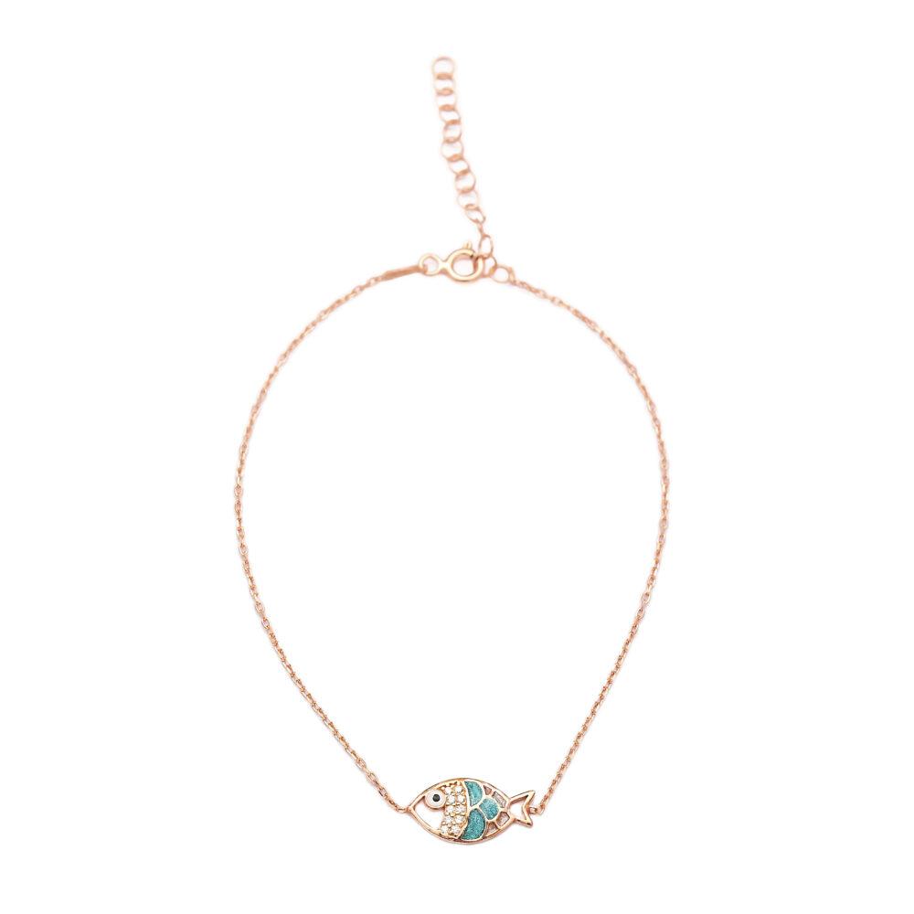 fish anklet silver rose gold plated scaled Fish Bracelet – Rose Gold Plated - ασήμι 925