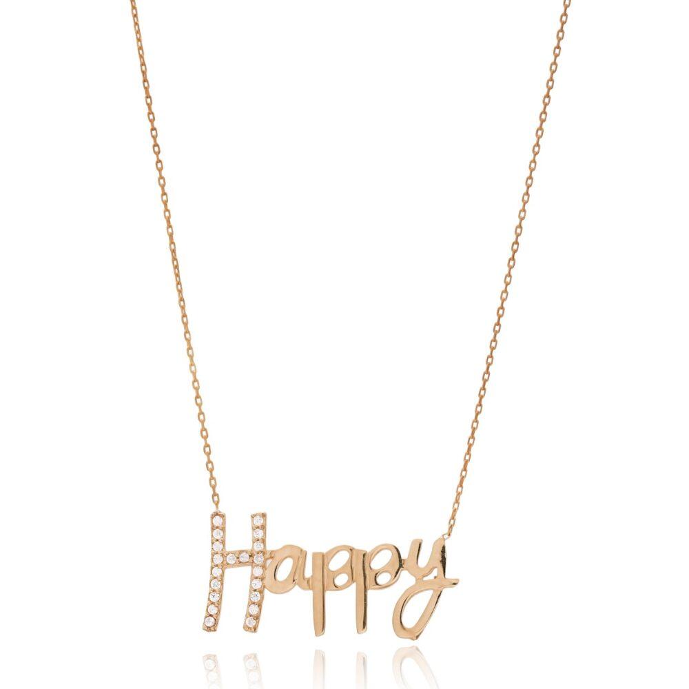 happy necklace silver rose gold plated Happy Necklace - Rose Gold Plated - ασήμι 925
