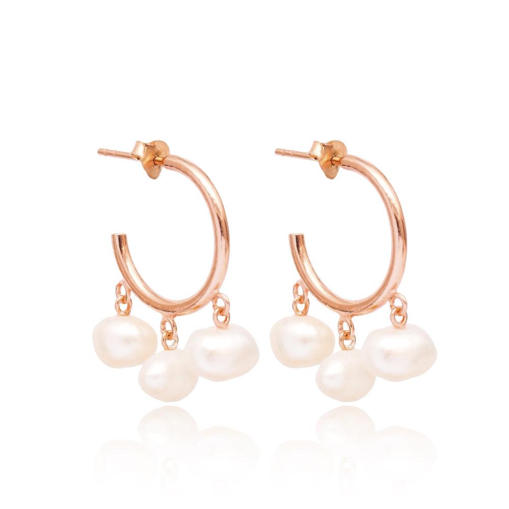 hoop earrings in white pearl silver rose gold plated scaled Σκουλαρίκια Κρίκοι Pearl Ροζ Επιχρυσωμένο Ασήμι 925 - ασήμι 925