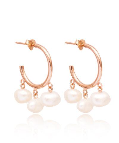 hoop earrings in white pearl silver rose gold plated Ασημένια Kοσμήματα Cutie Cute - ασήμι 925