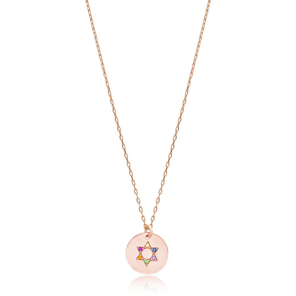 multi color star necklace rose gold plated scaled Multi Color Star Necklace - Rose Gold Plated - ασήμι 925