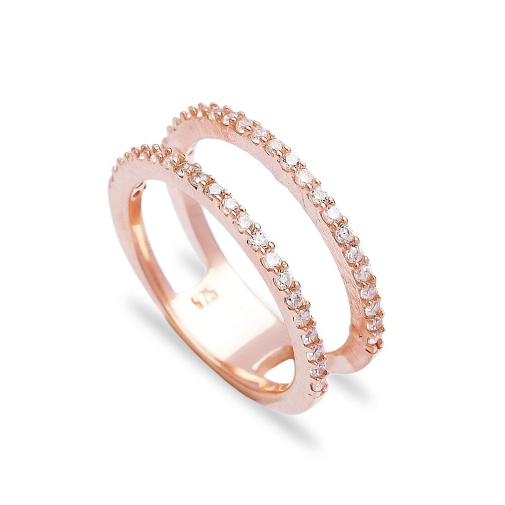 pave double band ring rose gold plated Pave Double Band Ring - Rose Gold Plated - ασήμι 925