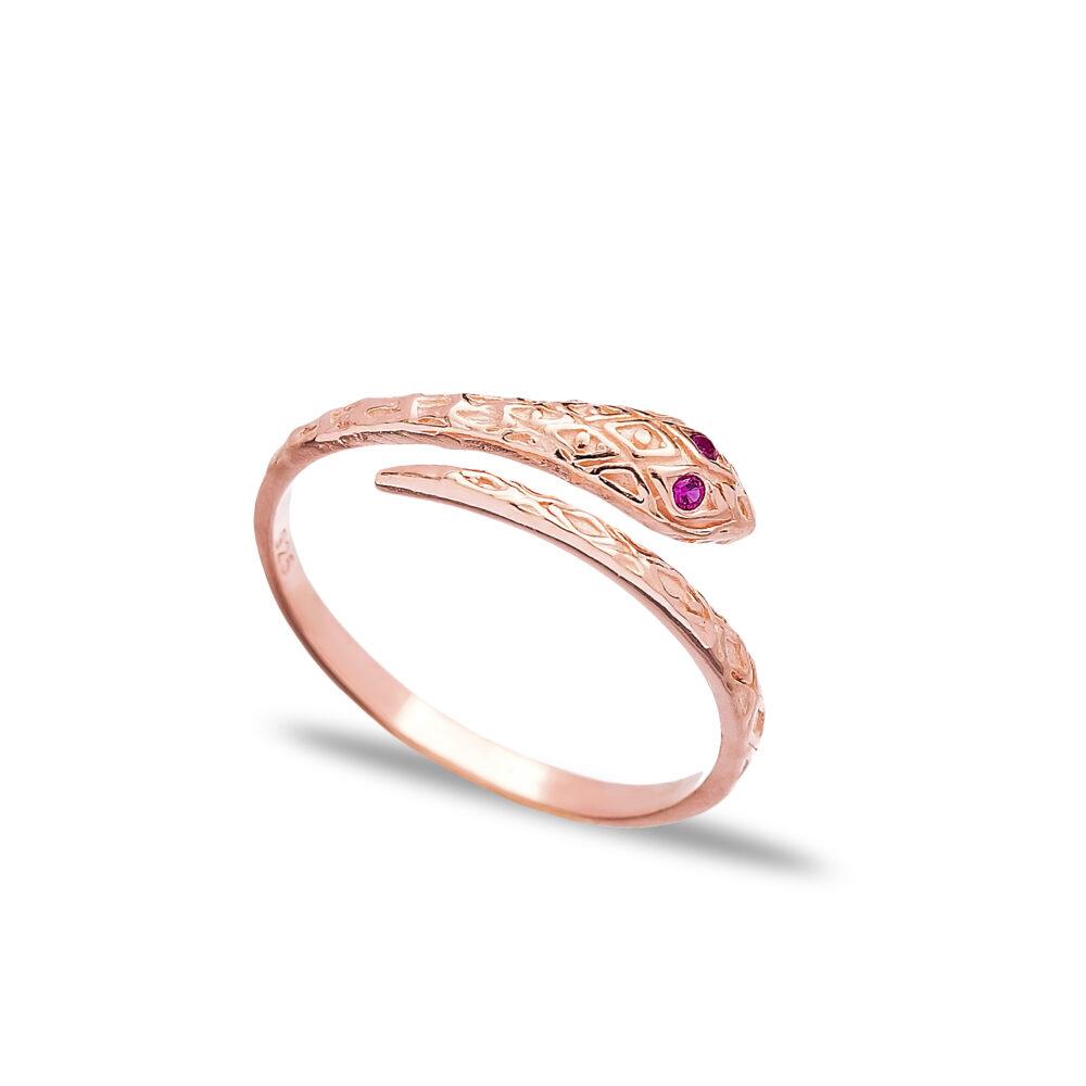 ruby snake ring– rose gold plated scaled Ruby Snake Ring – Rose Gold Plated - ασήμι 925