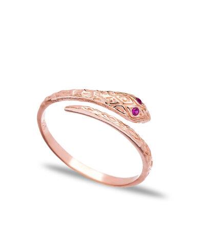 ruby snake ring– rose gold plated Ασημένια κοσμήματα cutiecute.gr επιχρυσωμένα, ροζ χρυσό, χρυσό, ασήμι 925 - ασήμι 925