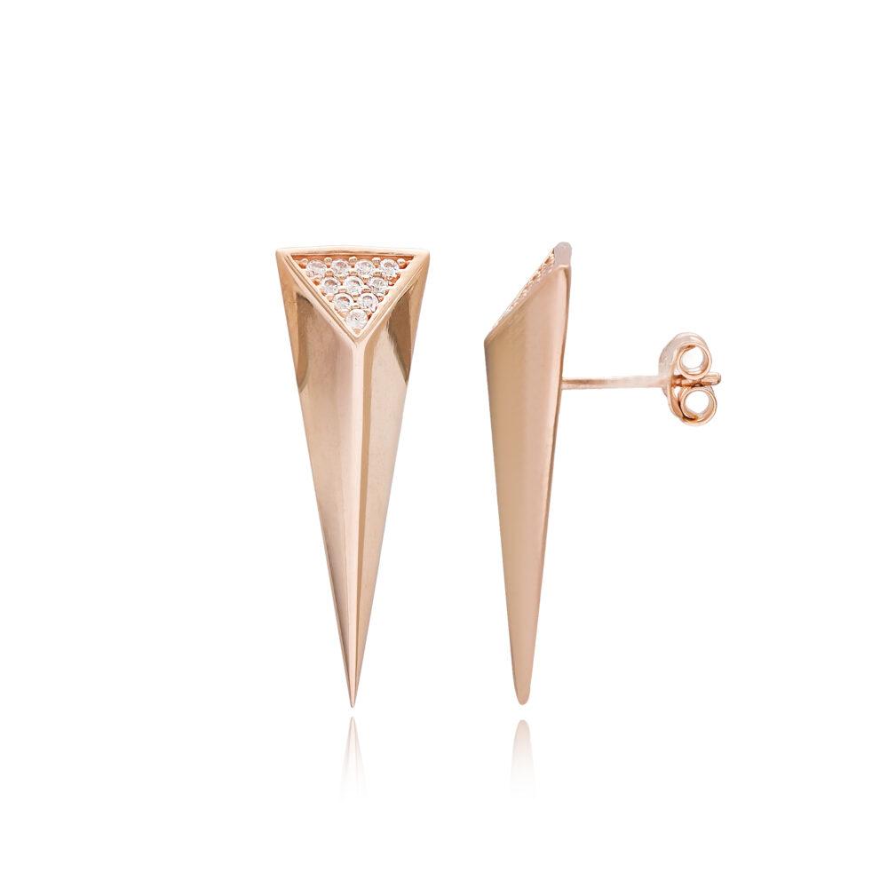 stalaktite drop earrings silver rose gold plated Vertical Drop Earrings - Rose Gold Plated - ασήμι 925