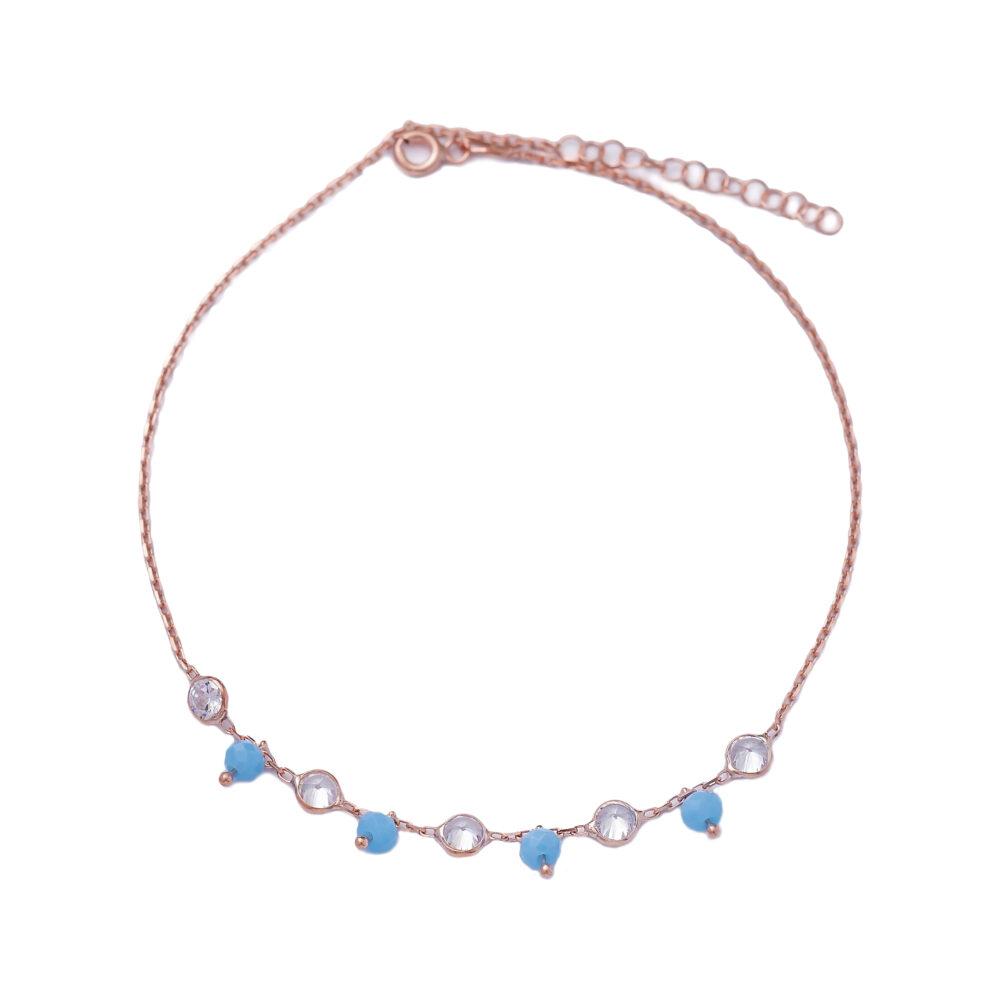 turquoise beads anklet silver rose gold plated scaled Turquoise Beads Anklet – Rose Gold Plated - ασήμι 925