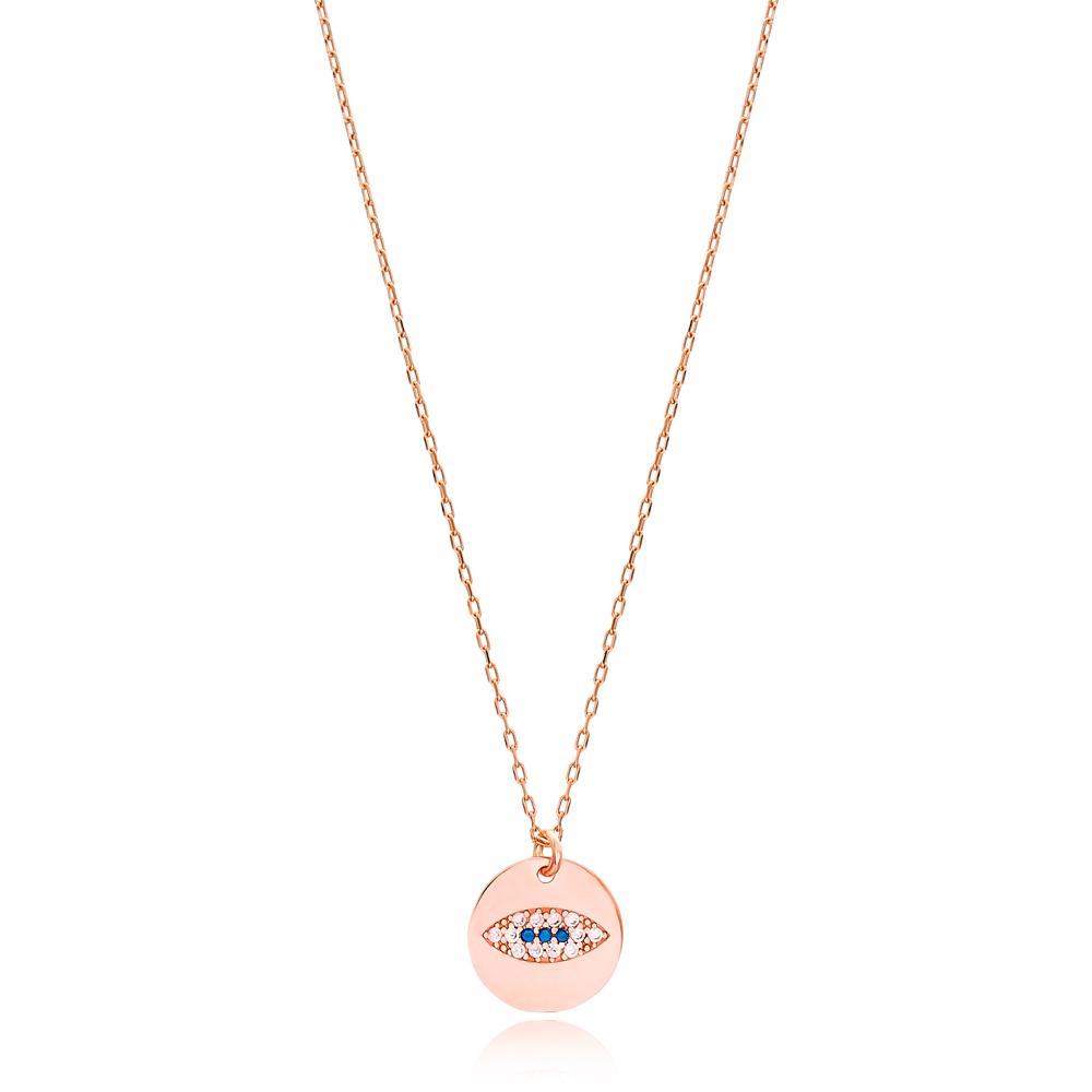 sapphire eye necklace silver rose gold plated Κολιέ Sapphire Eye Ροζ Επιχρυσωμένο Ασήμι 925 - ασήμι 925