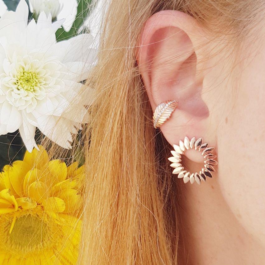 Untitled design 2 Κρίκος Leaf Ear Cuff Ροζ Επιχρυσωμένο Ασήμι 925 - ασήμι 925