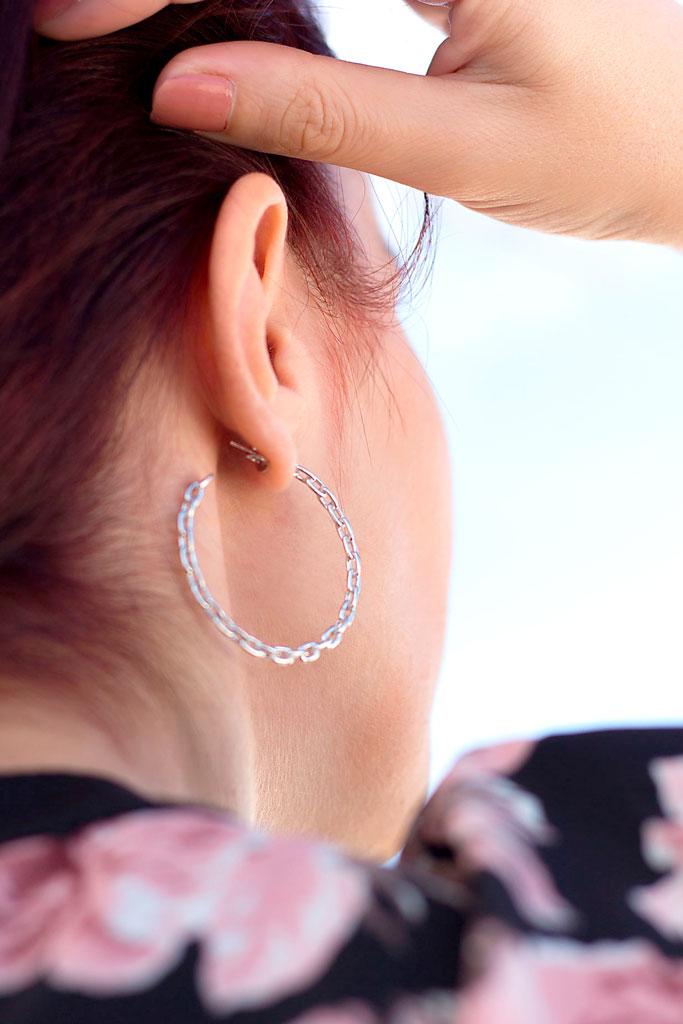 Hoop Earrings in Silver Rhodium Plated2 Σκουλαρίκια Κρίκοι Chain Ασήμι 925 - ασήμι 925