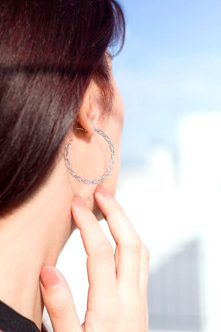 Hoop Earrings in Silver Rhodium Plated3 Σκουλαρίκια Κρίκοι Chain Ασήμι 925 - ασήμι 925