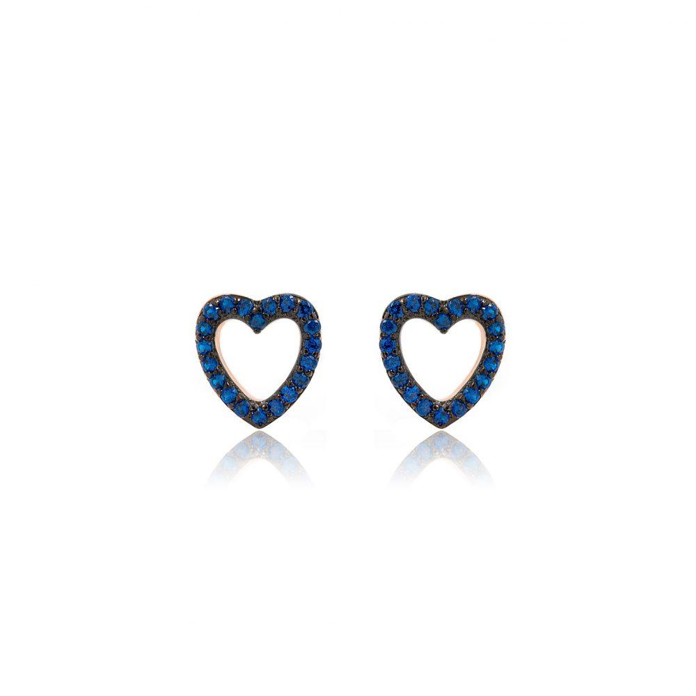 MG 0875R Heart Stud Earrings in Blue Zircon - Rose Gold Plated - ασήμι 925