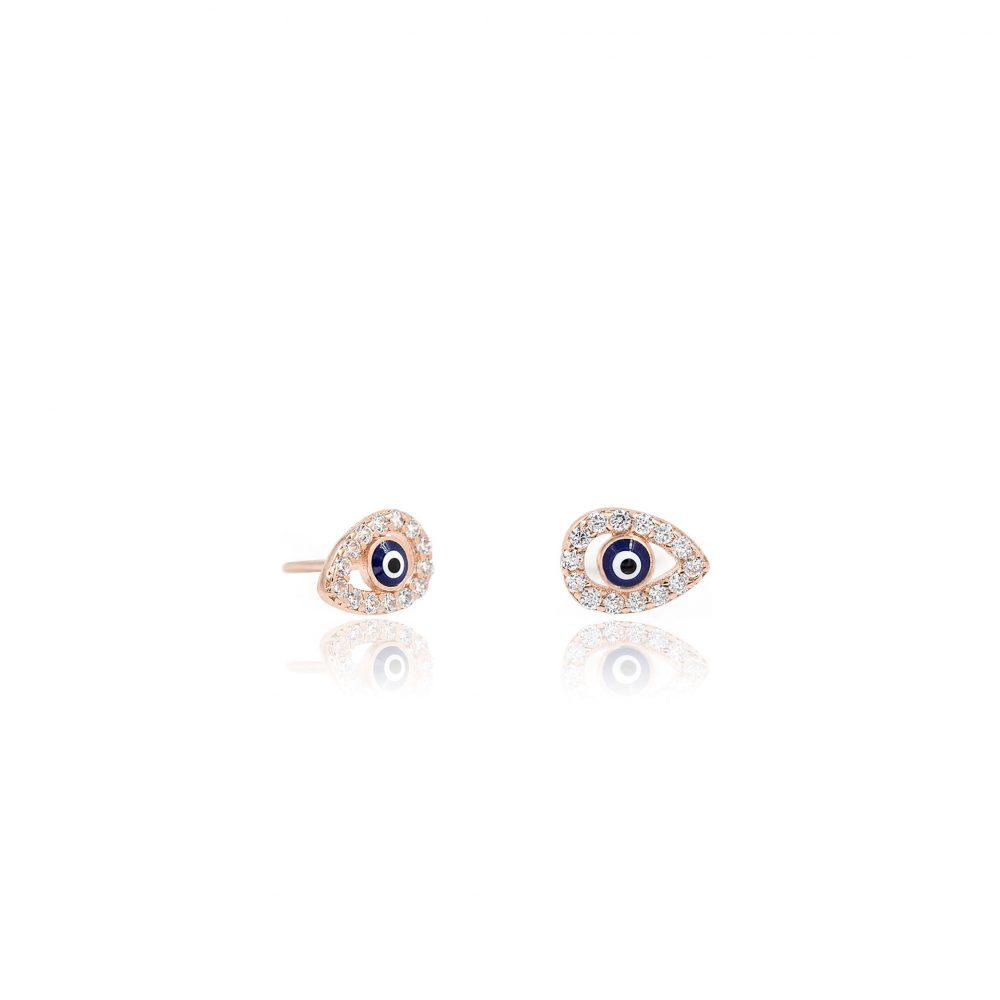 MG 0889R Minimal Eye Drop Stud Earrings - Rose Gold Plated - ασήμι 925