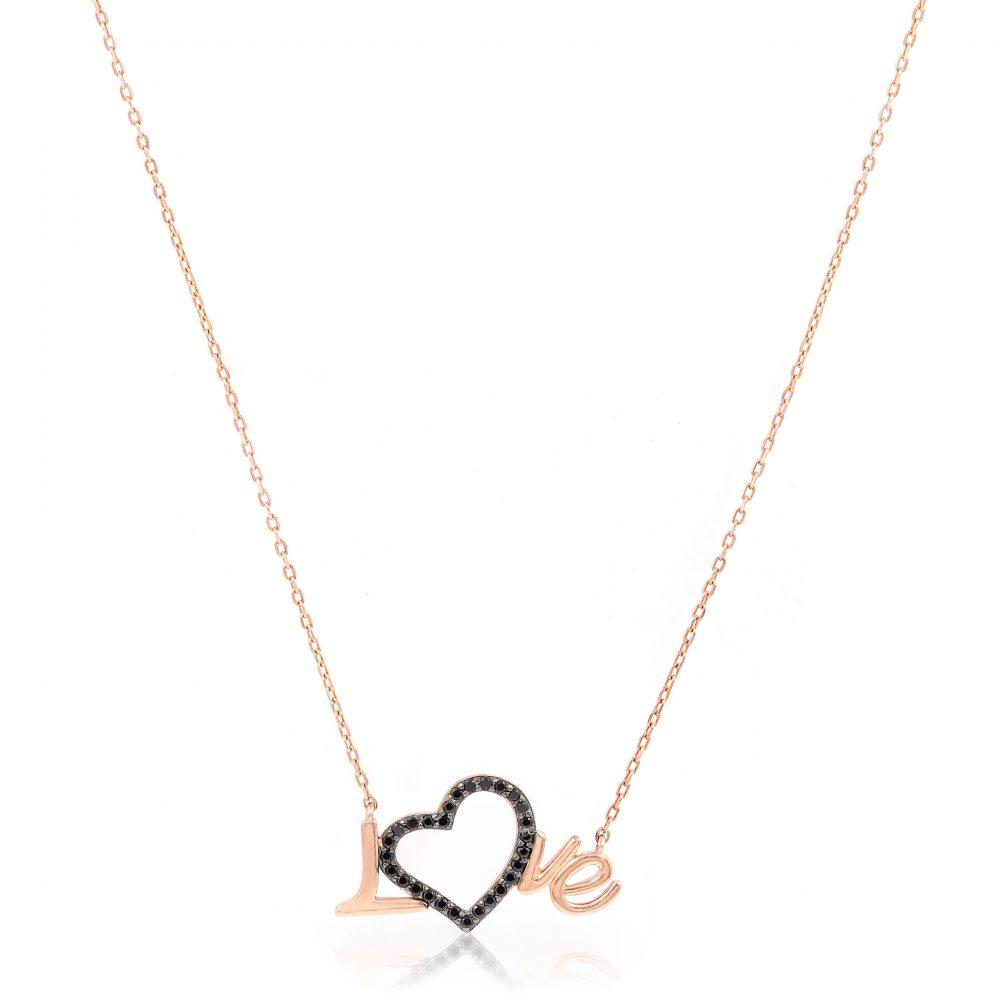 MG 0905R Love Necklace in Black Heart - Rose Gold Plated - ασήμι 925