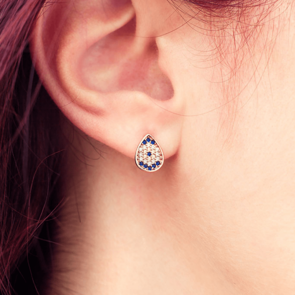 eye drop stud earrings Rose Gold Plated 1 Σκουλαρίκια Καρφωτά Eye Drop Ροζ Επιχρυσωμένο Ασήμι 925 - ασήμι 925