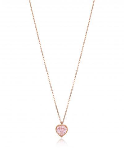 heart necklace in pink zircon rose gold plated 925 Silver Jewelry for Woman - ασήμι 925