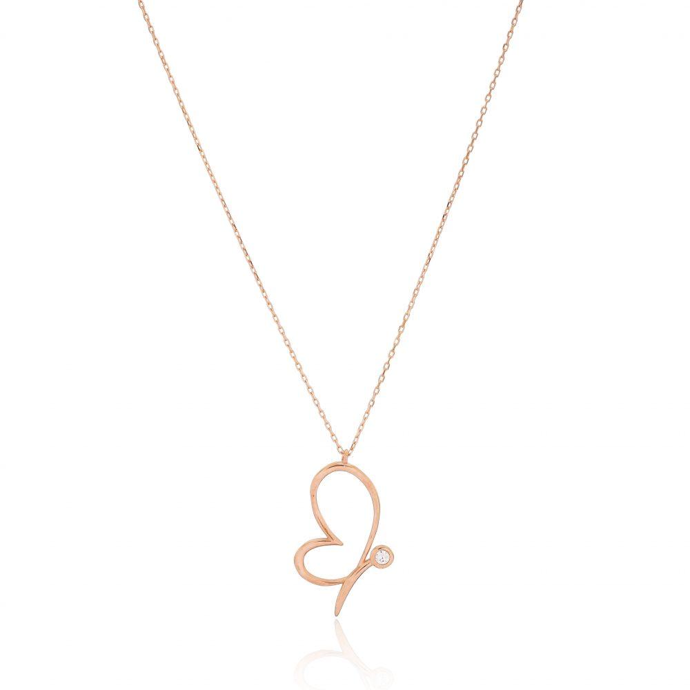heart shaped butterfly necklace rose gold plated scaled Heart Shaped Butterfly Necklace - Rose Gold Plated - ασήμι 925
