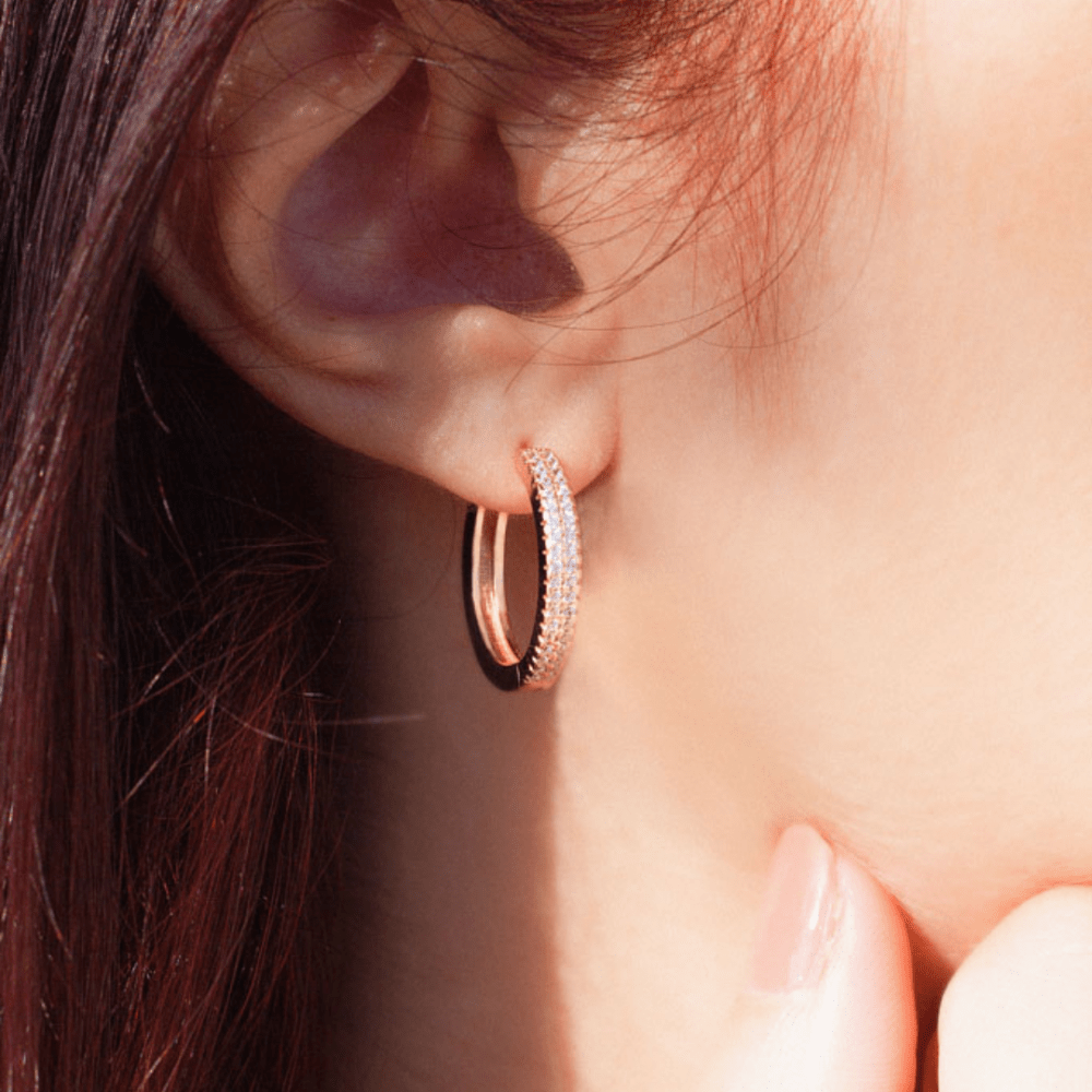 hoop earrings in white zircon Rose Gold Plated 2 Σκουλαρίκια Κρικάκια Ροζ Επιχρυσωμένο Ασήμι 925 - ασήμι 925