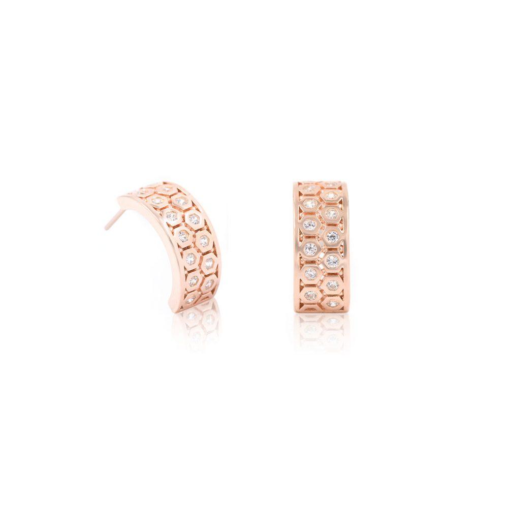 huggie earrings in white zircon rose gold plated Huggie Earrings in white zircon - Rose Gold Plated - ασήμι 925