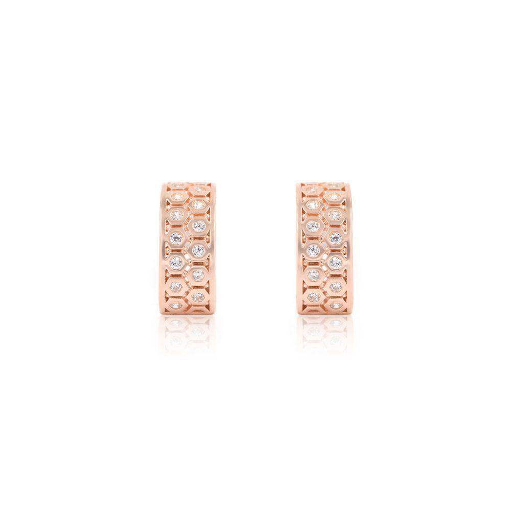 huggie earrings in white zircon rose gold plated2 Huggie Earrings in white zircon - Rose Gold Plated - ασήμι 925