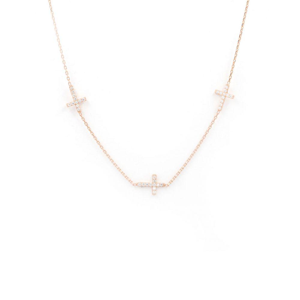 multi cross necklace rose gold plated Κολιέ Multi Cross Ροζ Επιχρυσωμένο Ασήμι 925 - ασήμι 925
