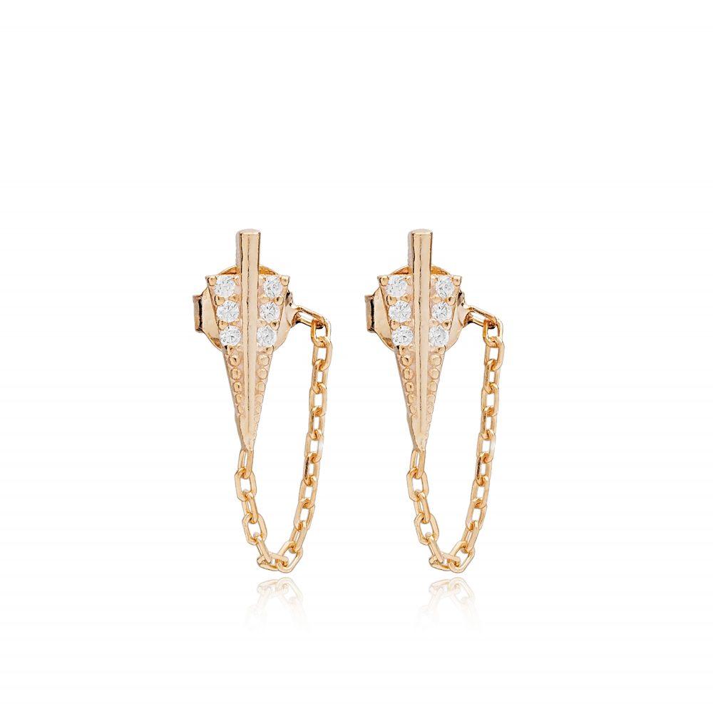 arrow chain stud earrings rose gold plated scaled Σκουλαρίκια Καρφωτά Arrow Chain Ροζ Επιχρυσωμένο Ασήμι 925 - ασήμι 925