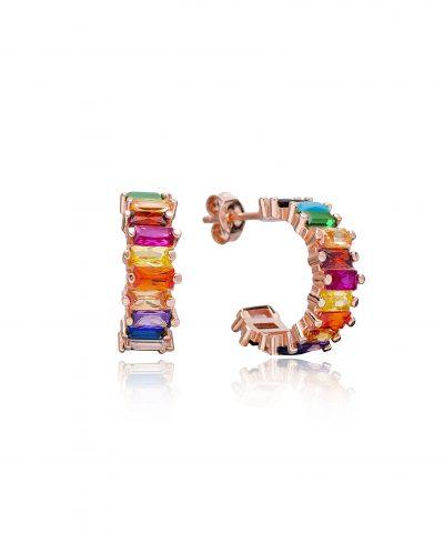baguette hoop earrings in multicolor rose gold plated 925 Silver Jewelry for Woman - ασήμι 925