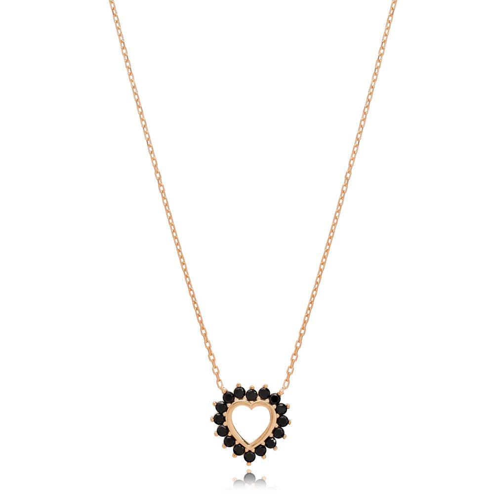 black heart necklace rose gold plated scaled Black Heart Necklace - Rose Gold Plated - ασήμι 925