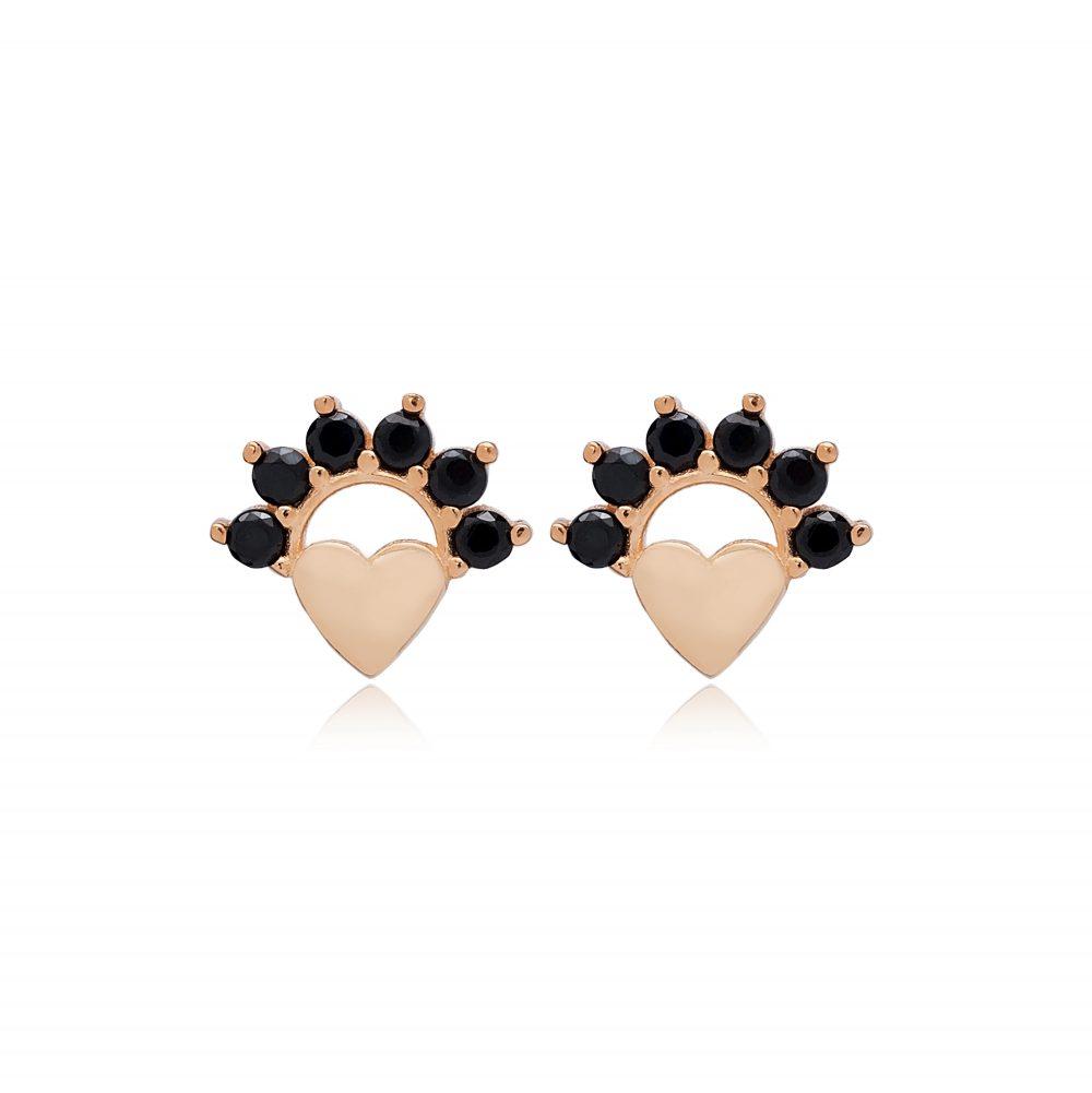 black heart stud earrings rose gold plated scaled Σκουλαρίκια Καρφωτά Black Heart Ροζ Επιχρυσωμένο Ασήμι 925 - ασήμι 925
