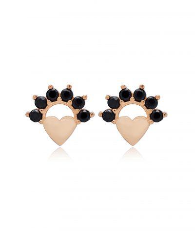 black heart stud earrings rose gold plated 925 Silver Jewelry for Woman - ασήμι 925