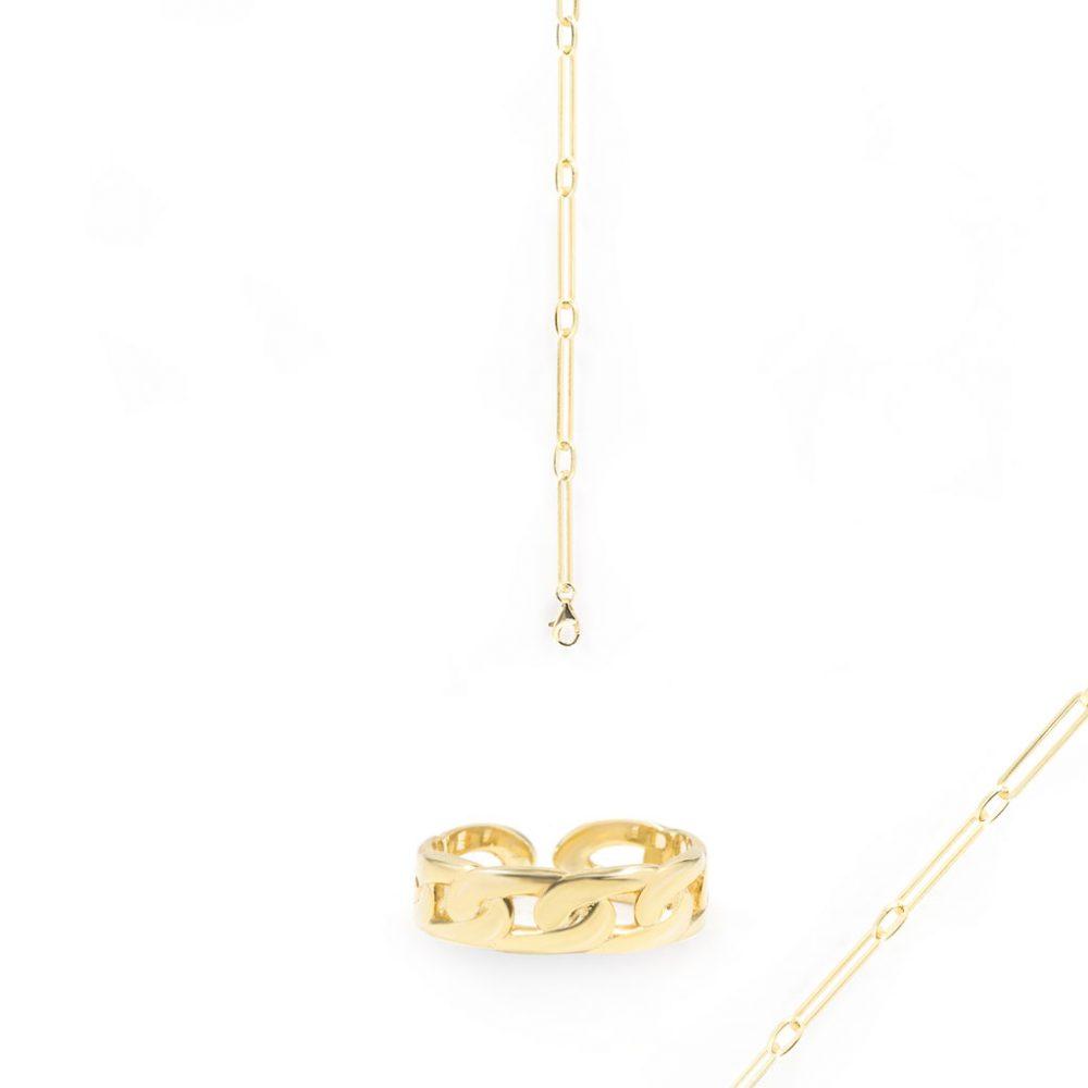 chain ring and chain bracelet gift set–gold plated Σετ Δαχτυλίδι & Βραχιόλι Chain Κίτρινο Επιχρυσωμένο Ασήμι 925 - ασήμι 925