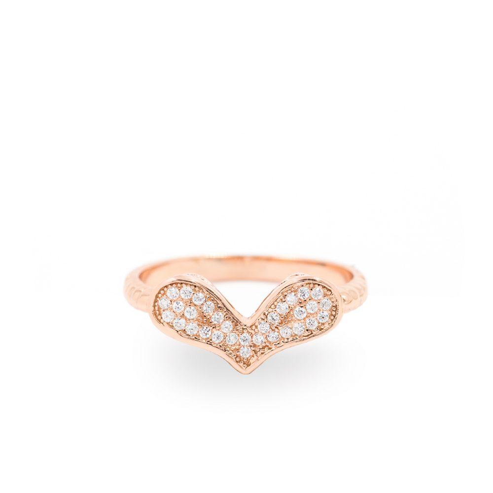 heart band ring rose gold plated Sparkle Heart Ring - Rose Gold Plated - ασήμι 925