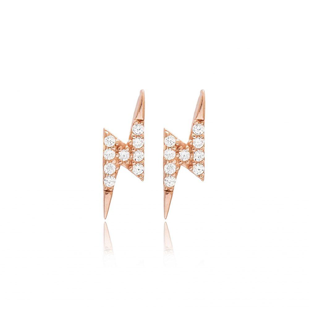 lightbolt stud earrings in white zircon rose gold plated scaled Lightbolt Stud Earrings in White Zircon - Rose Gold Plated - ασήμι 925