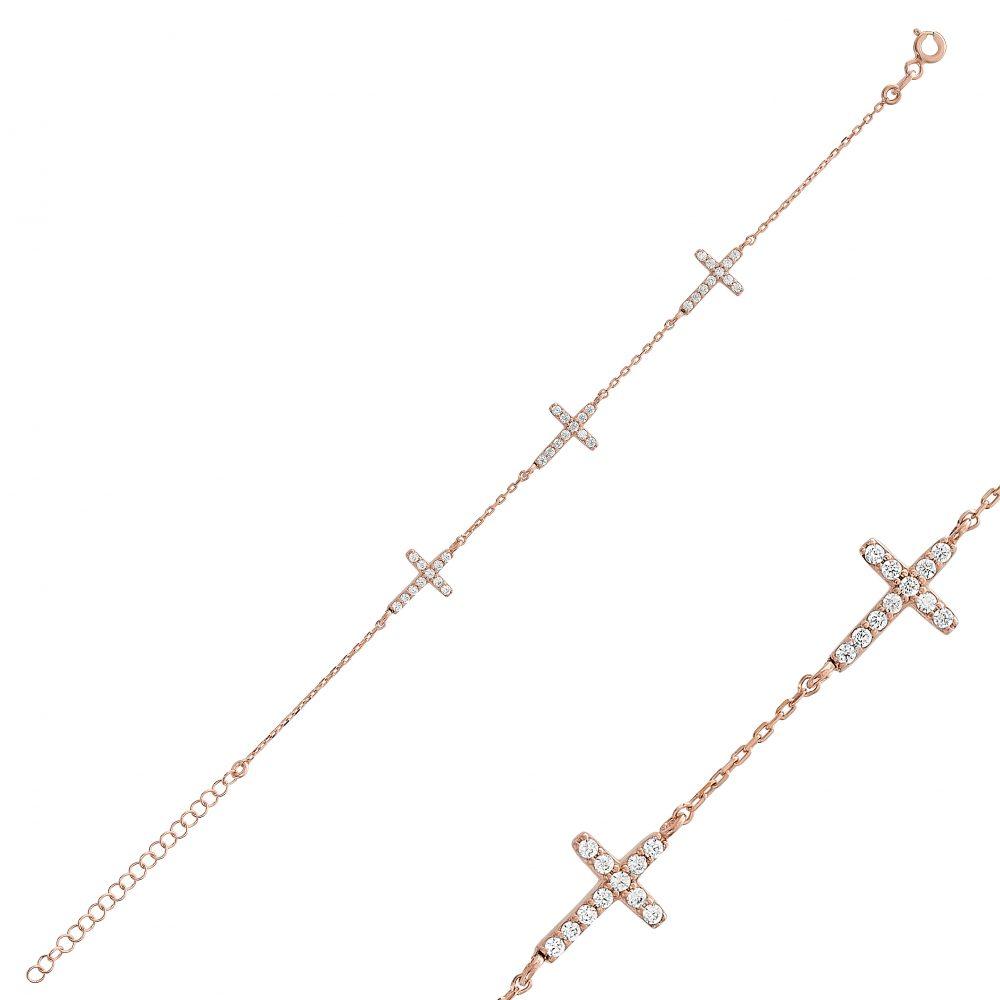 multi cross bracelet rose gold plated scaled Multi Cross Bracelet- Rose Gold Plated - ασήμι 925