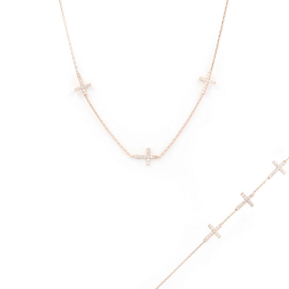 multi cross necklace mbracelet set rose gold plated Σετ Κολιέ & Βραχιόλι Multi Cross Ροζ Επιχρυσωμένο Ασήμι 925 - ασήμι 925