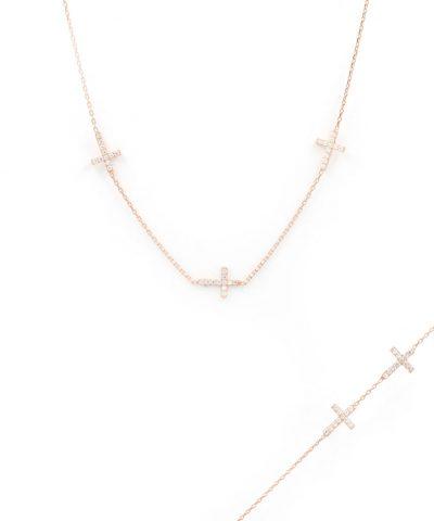 multi cross necklace mbracelet set rose gold plated Ασημένια Kοσμήματα Cutie Cute - ασήμι 925