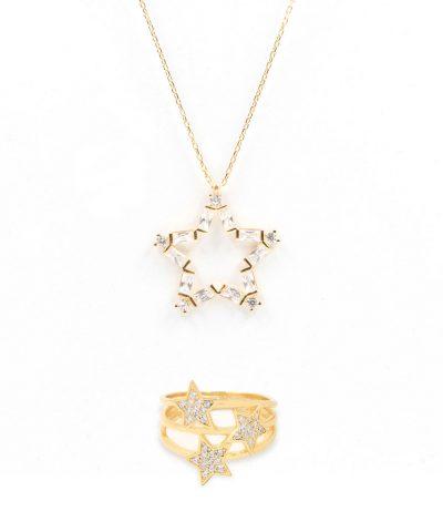 set star necklace ring gold plated Ασημένια Kοσμήματα Cutie Cute - ασήμι 925