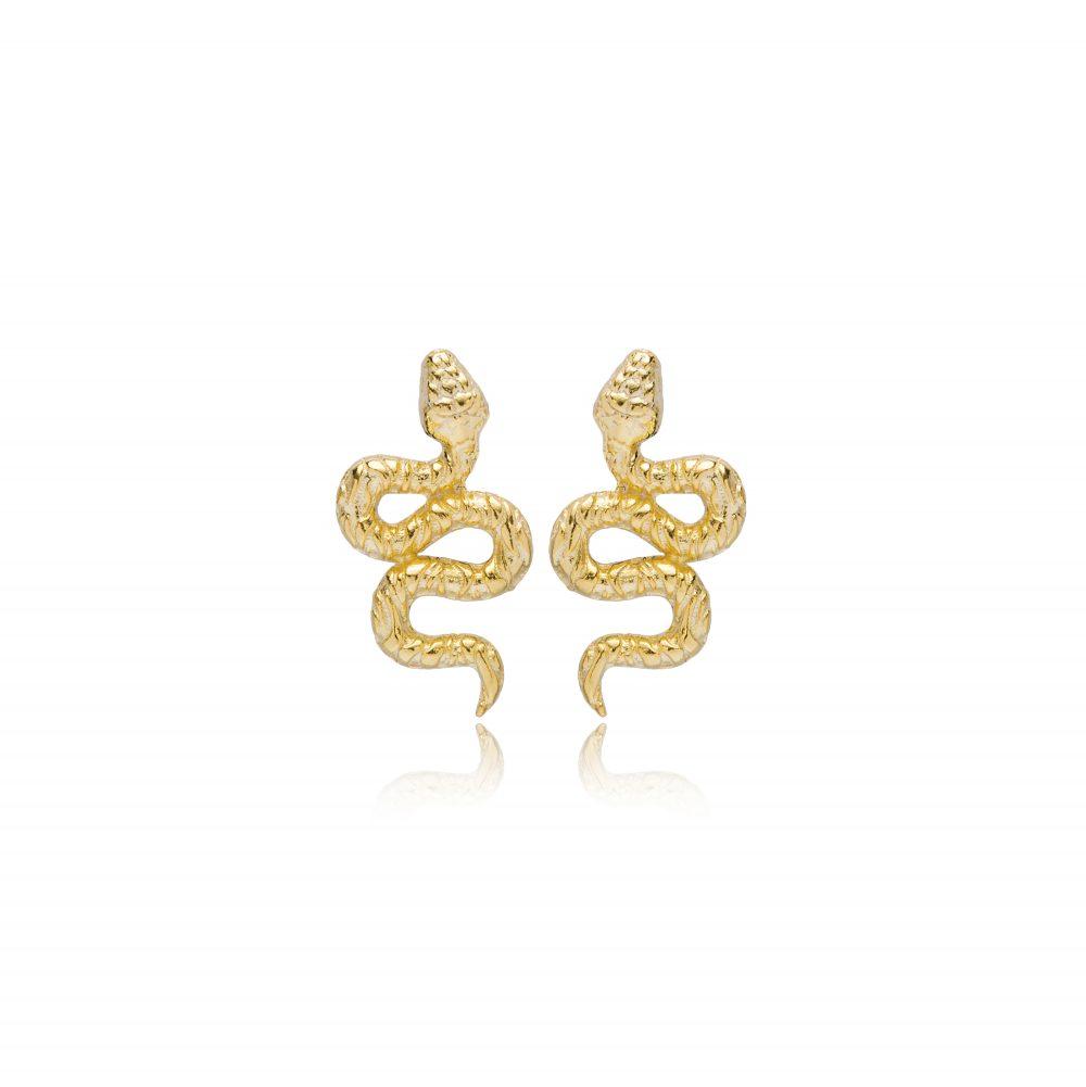 snake stud earrings gold plated scaled Σκουλαρίκια Καρφωτά Snake Κίτρινο Επιχρυσωμένο Ασήμι 925 - ασήμι 925