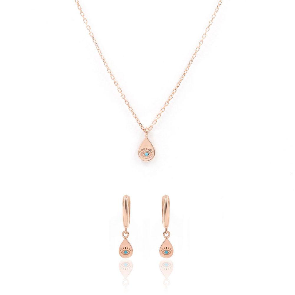 eye dro necklace hoops set rose gold plated Eye Drop Necklace and Eye Drop Hoop Earrings Gift Set – Rose Gold Plated - ασήμι 925