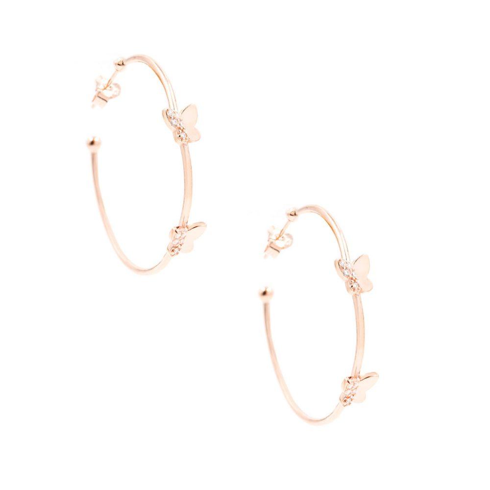 butterfly hoop earrings silver rose gold plated Butterfly Hoop Earrings - Rose Gold Plated - ασήμι 925