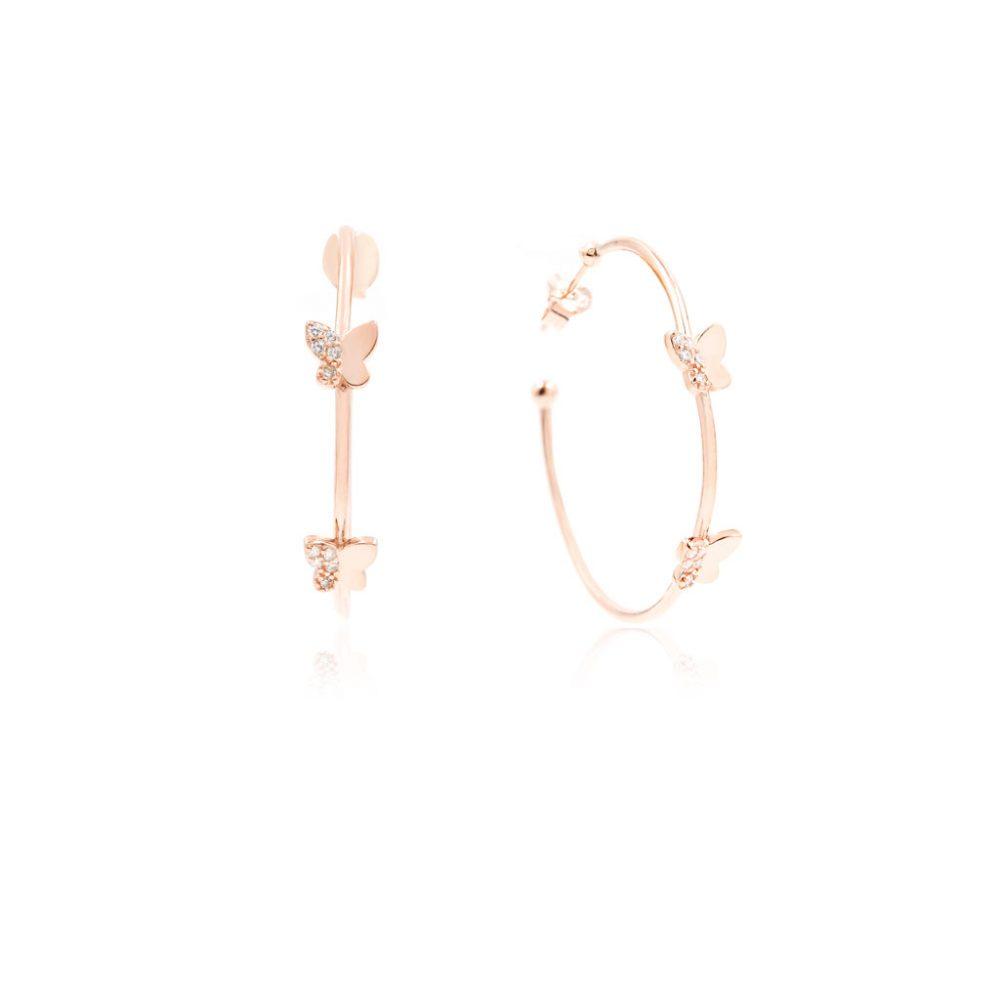 butterfly hoop earrings silver rose gold plated2 Σκουλαρίκια Κρίκοι Butterfly Ροζ Επιχρυσωμένο Ασήμι 925 - ασήμι 925
