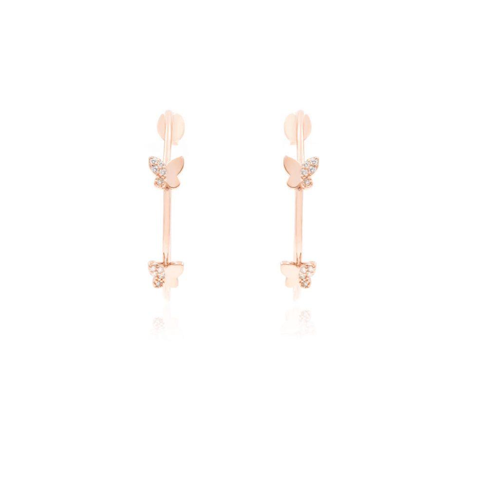 butterfly hoop earrings silver rose gold plated4 Σκουλαρίκια Κρίκοι Butterfly Ροζ Επιχρυσωμένο Ασήμι 925 - ασήμι 925