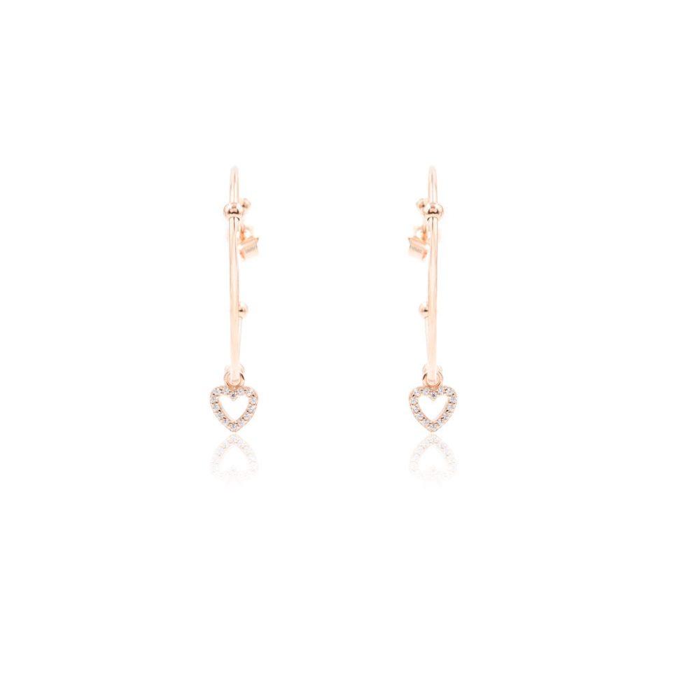 heart hoop earrings silver rose gold plated3 Heart Hoop Earrings - Rose Gold Plated - ασήμι 925