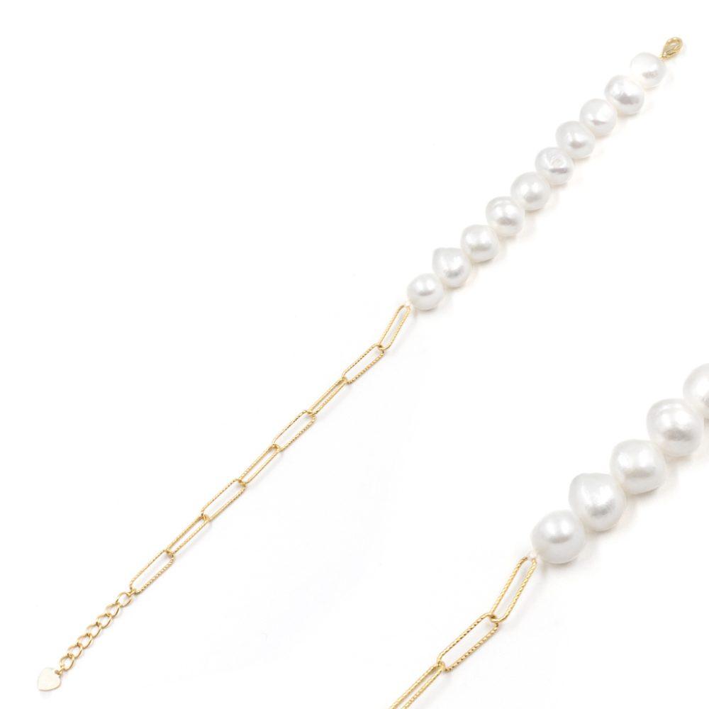 pearl bracelet silver gold plated Chain Link Pearl Bracelet - Gold Plated - ασήμι 925