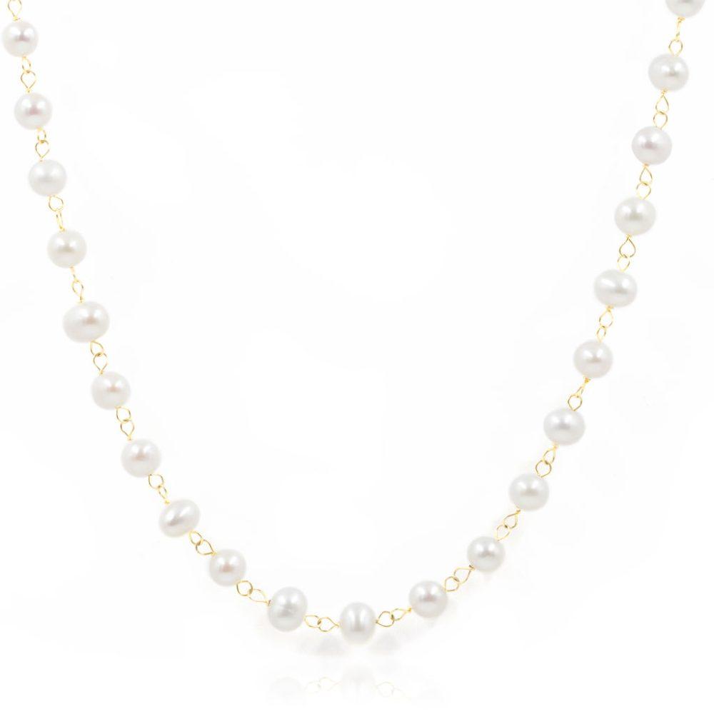 pearls necklace silver gold plated Κολιέ Pearls Κίτρινο Επιχρυσωμένο Ασήμι 925 - ασήμι 925