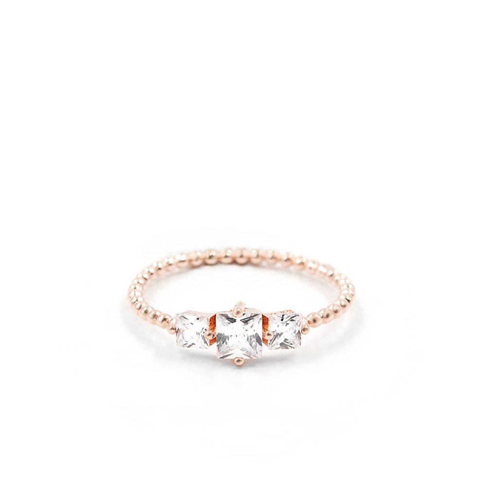 Band Ring In White Zircon Rose Gold Plated2 Twisted Band Ring In White Zircon- Rose Gold Plated - ασήμι 925