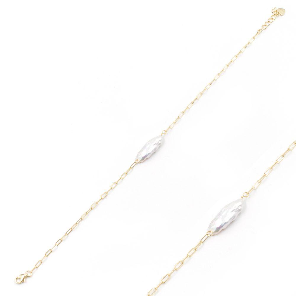 bracelet in white pearl gold plated Bracelet In White Pearl - Gold Plated - ασήμι 925